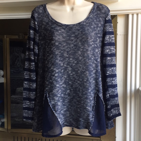 Hannah Tops - Hannah Long sleeve knit top sheer panel flowy Med